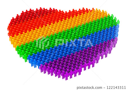 Stick figures in heart shape with LGBT Rainbow flag. 3D rendering Stick figures in heart shape with LGBT Rainbow flag. 3D rendering 122143311
