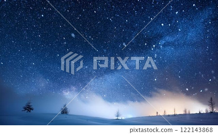 Snow-covered forest and starry sky 2 122143868
