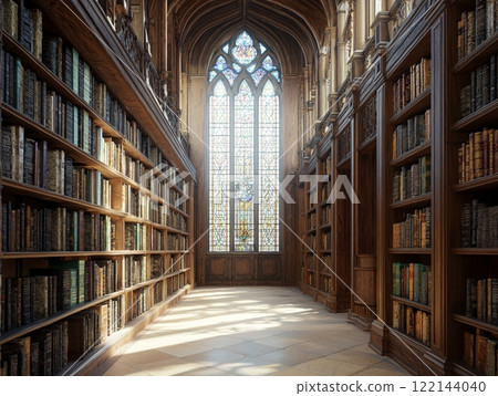 Explore a long row of books a captivating visual of knowledge and imagination 122144040