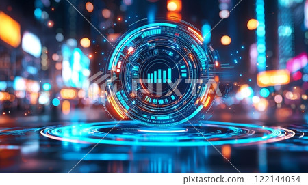 Futuristic city data analysis hud 122144054