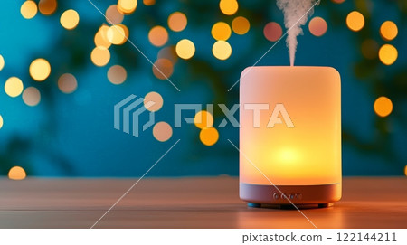 Serene white candle with wisps of smoke perfect for relaxation and ambiance 122144211