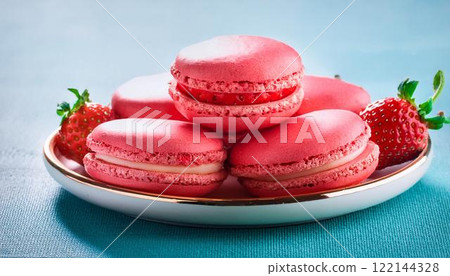 新鮮的草莓和可愛的馬卡龍1 122144328