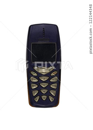 Retro mobile phone with a classic button design on a transparent background. The high resolution and transparent background make it perfect for use in advertising, illustrations, and design projects. 122144348