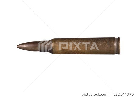 Assault rifle cartridges caliber 5.56 in a clip on a transparent background 122144370