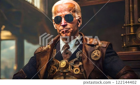 Portrait of a man in steampunk style. Steampunk universe, subculture. Portrait of a man in steampunk style. Steampunk universe, subculture. 122144402