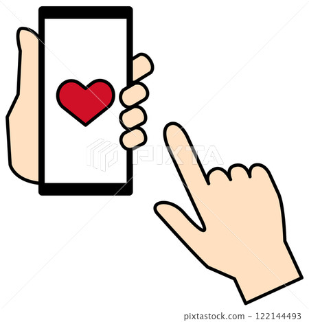 Hand holding a smartphone with a heart displayed 122144493