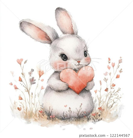 有心的兔子溫柔的色彩插畫素材 有心的兔子溫柔的色彩插畫素材 122144567