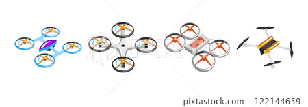 Drone and Flying Quadcopter with Remote Control Vector Set 122144659