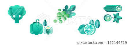 Fruit and Vegetables Icon and Flat Pictogram Vector Set 122144719