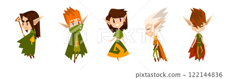 Cute Forest Elves as Fairytale Magic Characters with Pointed Ears in Green Clothes Vector Set Cute Forest Elves as Fairytale Magic Characters with Pointed Ears in Green Clothes Vector Set 122144836