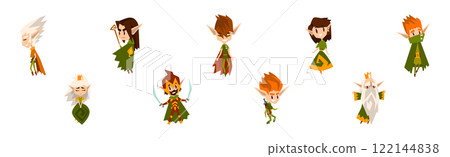 Cute Forest Elves as Fairytale Magic Characters with Pointed Ears in Green Clothes Vector Set Cute Forest Elves as Fairytale Magic Characters with Pointed Ears in Green Clothes Vector Set 122144838