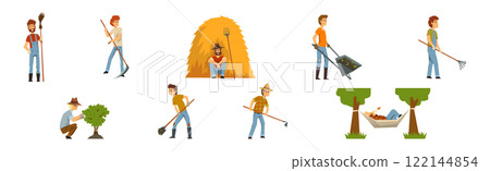 Man Farmer Character Engaged in Rural Agriculture Activity Vector Set 122144854