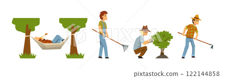 Man Farmer Character Engaged in Rural Agriculture Activity Vector Set Man Farmer Character Engaged in Rural Agriculture Activity Vector Set 122144858