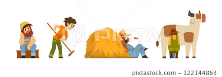 Man Farmer Character Engaged in Rural Agriculture Activity Vector Set 122144863
