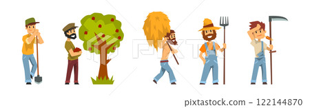Man Farmer Character Engaged in Rural Agriculture Activity Vector Set 122144870