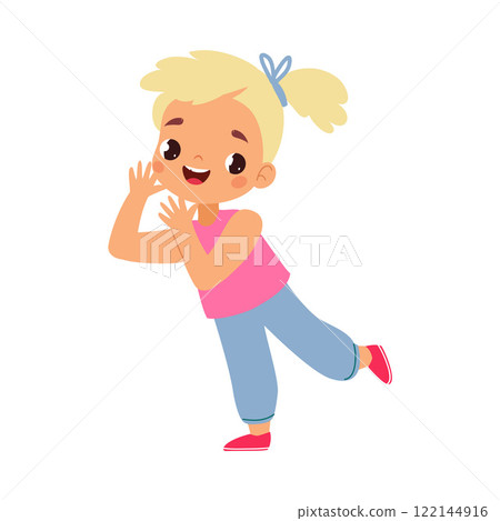 Funny Girl Kid Character Enjoy and Having Fun Vector Illustration 122144916