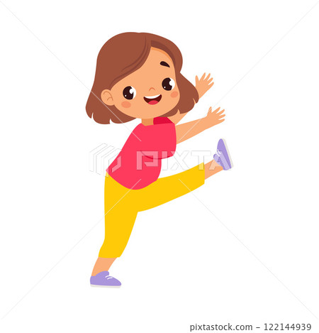 Funny Girl Kid Character Enjoy and Having Fun Vector Illustration 122144939