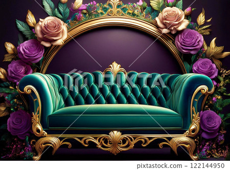 Background material with roses and sofa 122144950