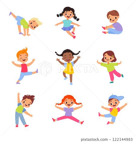 Funny Kids Character Enjoy and Having Fun Vector Set 122144983