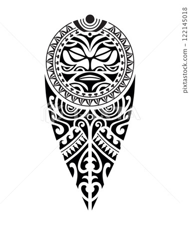 tattoo sketch maori style for leg or shoulder with sun symbols face. 122145018
