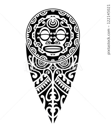 tattoo sketch maori style for leg or shoulder with sun symbols face. tattoo sketch maori style for leg or shoulder with sun symbols face. 122145021