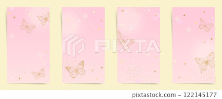 Soft pink background with gold butterfly pattern for elegant invitations and posts Soft pink background with gold butterfly pattern for elegant invitations and posts 122145177