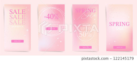Pastel Pink Spring Sale Banners with Discounts. Warm Yellow Pink Backgrounds.  122145179