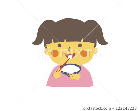 微笑著吃新鮮米飯的女孩 122145228