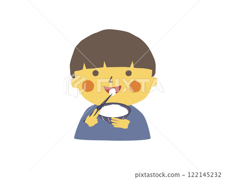 一個男孩微笑著吃著新鮮的米飯 122145232