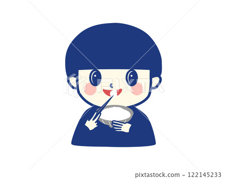 一個男孩微笑著吃著新鮮的米飯 122145233