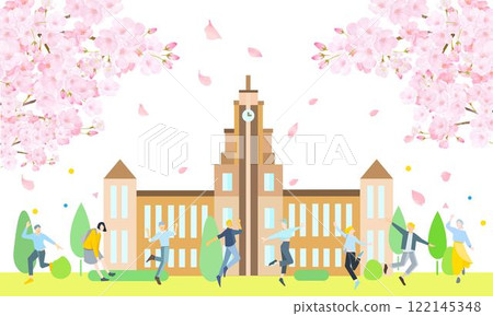 Campus life - new life students - university and student vector icon set illustration material 122145348