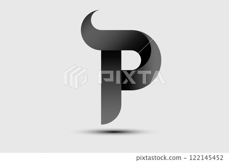Modern twisted letter P icon. Black geometric logo design 3D element template. Company Theme, Construction, Technology, Infographics vector isolated on white background  122145452