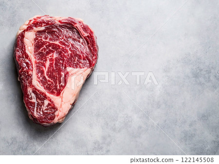 Raw luxury beef wagyu fillet steak on kitchen table top.AI Generative. Raw luxury beef wagyu fillet steak on kitchen table top.AI Generative. 122145508