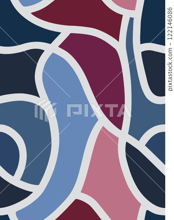 Abstract Mosaic Pattern with Wavy White Dividers and Bold Blue Pink Palette Abstract Mosaic Pattern with Wavy White Dividers and Bold Blue Pink Palette 122146086