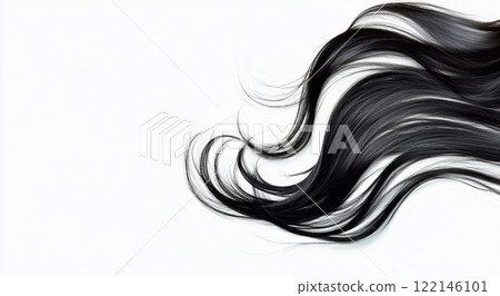 Silky glossy black brunette hair wave on white background for hair.Macro.AI Generative. Silky glossy black brunette hair wave on white background for hair.Macro.AI Generative. 122146101