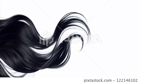 Silky glossy black brunette hair wave on white background.Macro.AI Generative. Silky glossy black brunette hair wave on white background.Macro.AI Generative. 122146102