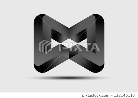 Black geometric logo design 3D element template. Modern twisted letter M icon. Company Theme, Construction, Technology, Infographics vector isolated on white background  122146116