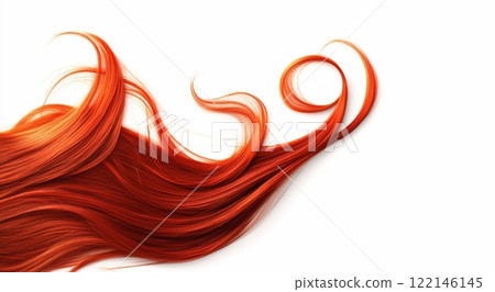 Red ginger silky glossy hair wave on white background for hair.Macro.AI Generative. Red ginger silky glossy hair wave on white background for hair.Macro.AI Generative. 122146145