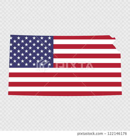 Kansas state map with American national flag. 122146176