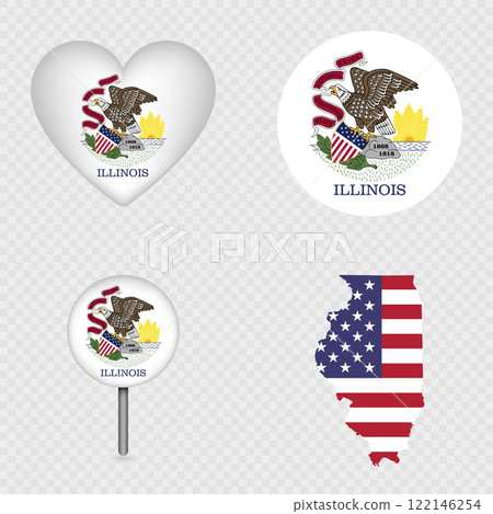 Illinois State Flag Icons Pack. Vector illustration. Illinois State Flag Icons Pack. Vector illustration. 122146254