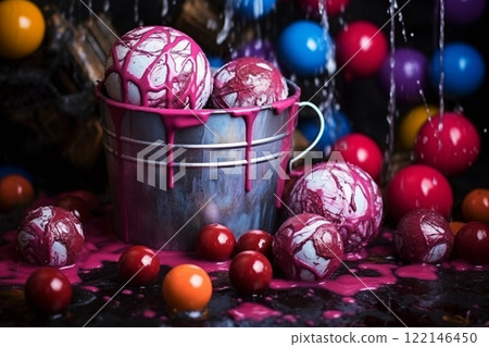 Banner consisting from traditional species paint in bowl for celebration holiday sukkot, Ai generated 122146450