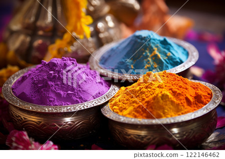 Banner consisting from traditional species paint in bowl for celebration holiday sukkot, Ai generated Banner consisting from traditional species paint in bowl for celebration holiday sukkot, Ai generated 122146462