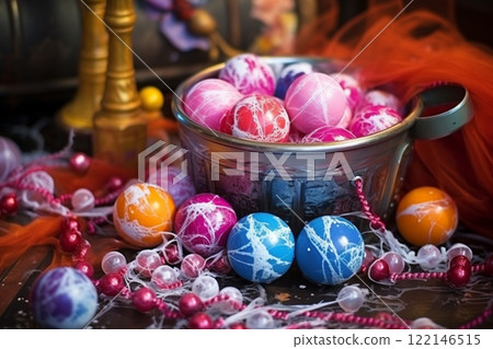Banner consisting from traditional species paint in bowl for celebration holiday sukkot, Ai generated 122146515