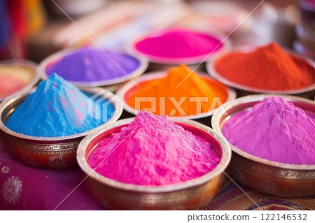 Banner consisting from traditional species paint in bowl for celebration holiday sukkot, Ai generated 122146532