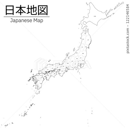 Realistic map of Japan, blank map, with prefectural borders and names Realistic map of Japan, blank map, with prefectural borders and names 122146584