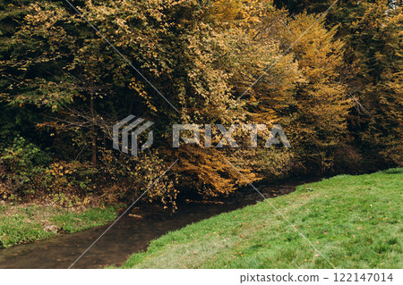 Mountain wild river valley landscape. Beautiful natural background Mountain wild river valley landscape. Beautiful natural background 122147014