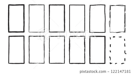 Grunge rectangle frames set. Square shapes modern black. Vector hand drawn collection illustration isolated on white background 122147181