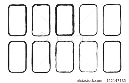 Grunge rectangles with round edges set. Box border square shapes modern black. Vector hand drawn collection illustration isolated on white background 122147183