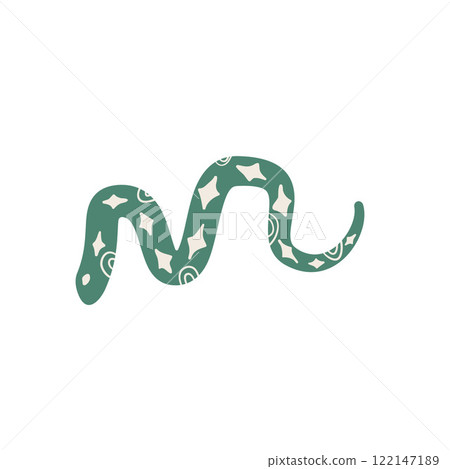 Green snake Chinese New Years symbol. Cny zodiac snake lunar 2025 isolated on white background. Vector hand drawn flat illustration 122147189