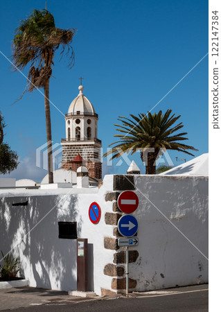 City and a church tower, Teguise, Lanzarote, Spain 122147384